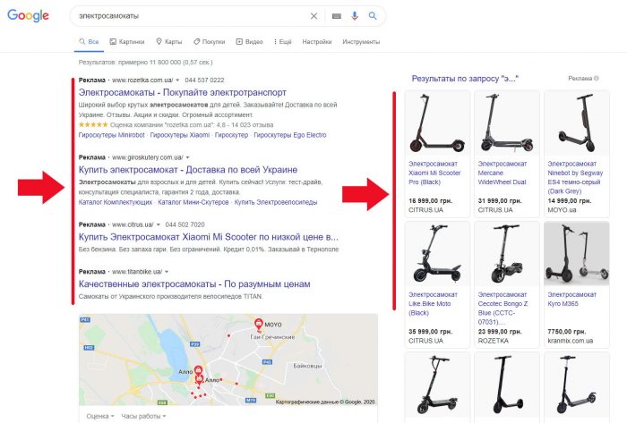 Показ рекламы товара в результатах поиска Google