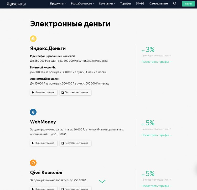 Платежная система Yandex - страница для Интернет-магазинов