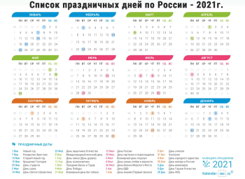 Список праздничных дней по России на 2021 год